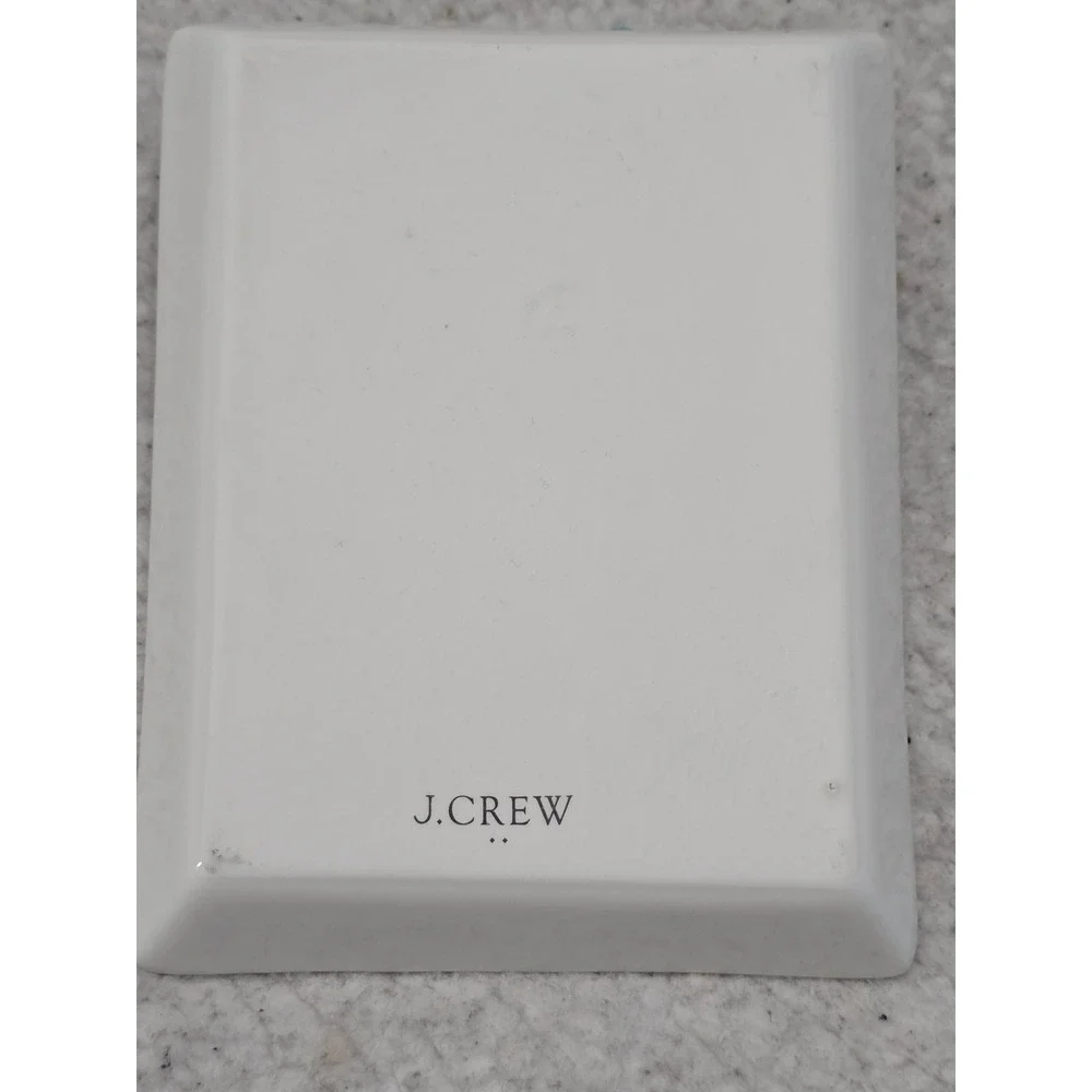 J.Crew Zebra Print Ceramic Trinket Tray Jewelry Dish Silver Trim White Black